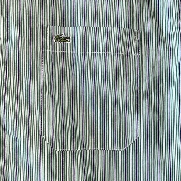 LACOSTE Devanlay Modern Fit Button Down Short Sleeve Striped Shirt - Picture 2 of 10